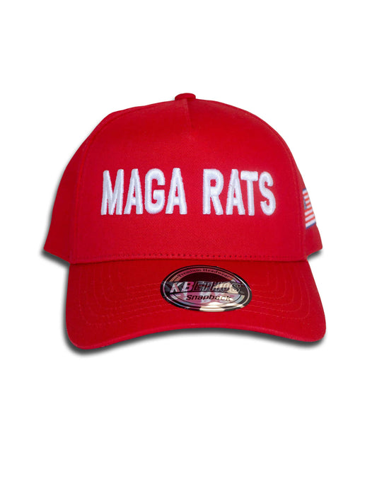Red MAGA RATS Hat with White Text